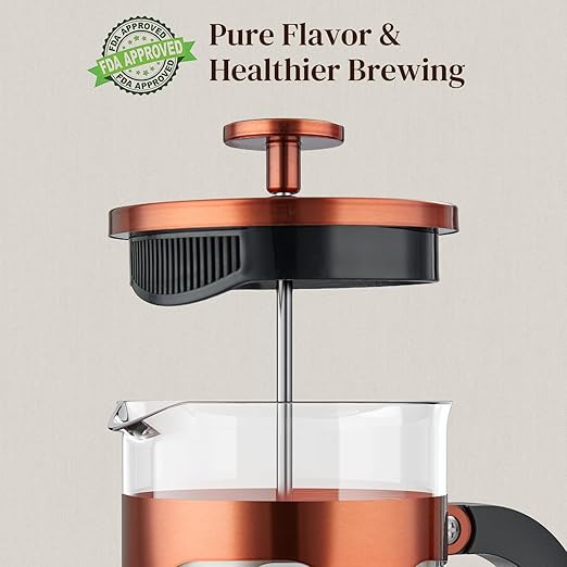 Veken French Press Coffee Maker 21oz 0.6 L, Single Serve Small Pot, Heat Resistant Thickened Borosilicate Glass, Stainless Steel Brewer, Cold Brew Cafetera Teapot for Kitchen Travel Camping, Copper - Image 2