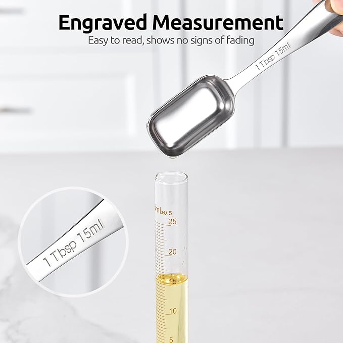 U-Taste Narrow Square Measuring Spoons: 18/8 Stainless Steel Kitchen Measure Teaspoon Tablespoon with Leveler, Polygon Rectangular Metal Jar Scoop for Baking Cooking, Coffee, Spice, Powder (Set of 6) - Image 5