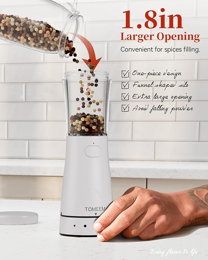 Electric Salt and Pepper Grinder Set with Storage Base, Stainless Steel Rechargeable Salt and Pepper Grinder Set with 4.5 oz Large Capacity, 1.8" Wide Mouth, Adjustable Coarseness, Ideal for Kitchen - Image 5