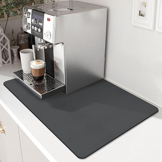 Coffee Mat,Absorbent Dish Drying Mat for Kitchen Counter,Coffee Bar Mat,Non-Slip Rubber Backed,Hide Stains & Quick Dry,for Espresso Machine,Coffee Station,Cups & Sink,16" x 24"(Dark Grey)