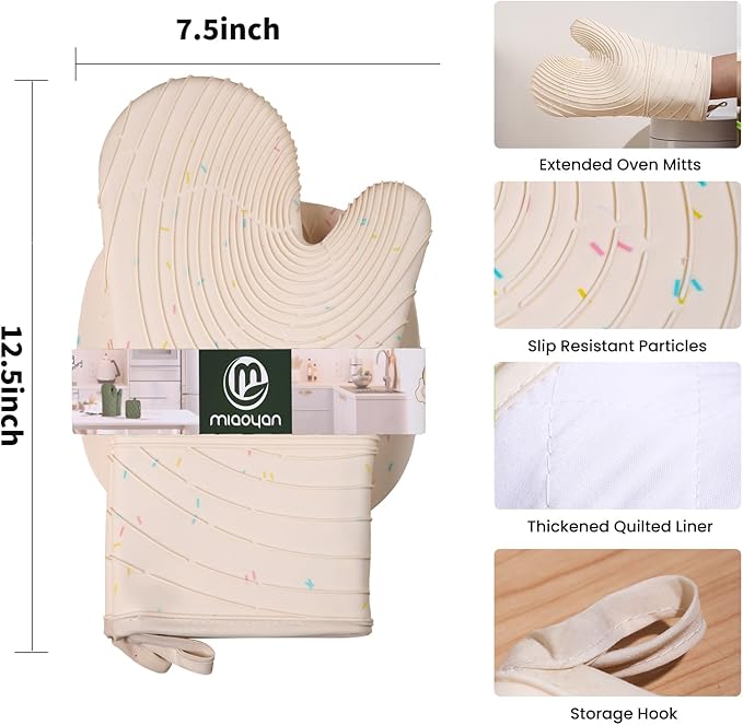 4 Pieces Oven Mitts and Pot Holders of Macaron Color Thickened Non-Slip Silicone Kitchen Gloves, Heat Resistant up to 500F, Essential for Kitchen Baking (makal-bai) - Image 2