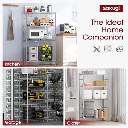 Sakugi Storage Shelves - 4 Tier Shelf Organizer, Heavy Duty Garage Shelving Unit with Leveling Feet, Stable Metal Shelves Organizer for Pantry, Kitchen and Closet, 33.0" W x 12.6" D x 57.2" H, Silver - Image 6