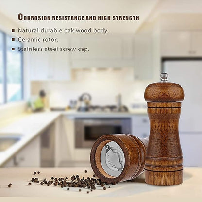 Pepper Grinder - 5 inch Pepper Mill Pepper Grinder Refillable Oak Salt and Pepper Grinder Set Sea Salt Grinder Ceramic Pepper Mill Grinder Adjustable (1 Pack)