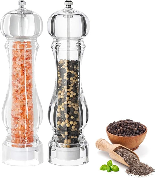 LHS Pepper Mill Grinder Set, 2Pcs Salt Grinder Peppercorn Grinders with Adjustable Coarseness-Clear by LHS