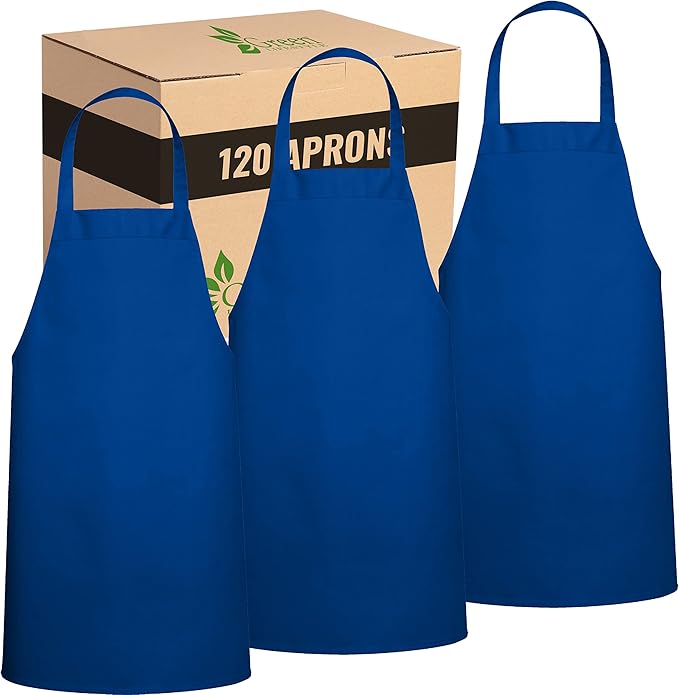 GREEN LIFESTYLE 120 Pack Professional Chef Apron – Grilling Aprons for Men, Waterproof Cooking Apron for BBQ, Work or Restaurant Use, Kitchen Aprons for Women – Royal Blue, No Pockets by GreenLifeStyle