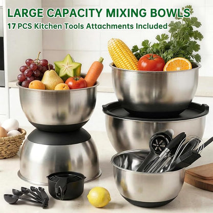 Deedro Premium Mixing Bowls with Airtight Lids Set, 22Pcs Thicker Stainless Steel Mixing Bowl Set, Large Prep Metal Bowls, Non-Slip Silicone Base Nesting Bowls for Kitchen, 1.5/2/3/4/5 QT, Black - Image 3