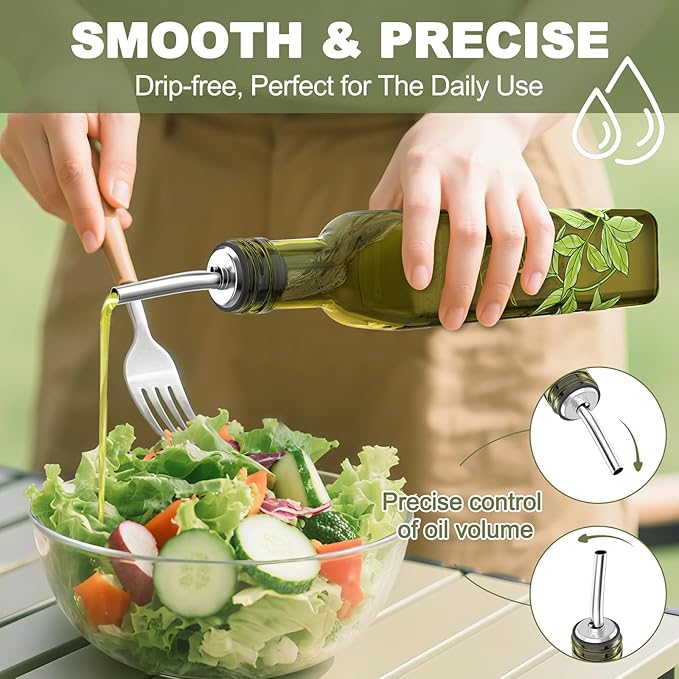 COOLMI Oil and Vinegar Dispenser Set - 17oz/500ML Premium Glass Olive Oil Dispenser Bottles for Kitchen, Oil Dispenser for Kitchen (Butterfly) - Image 3