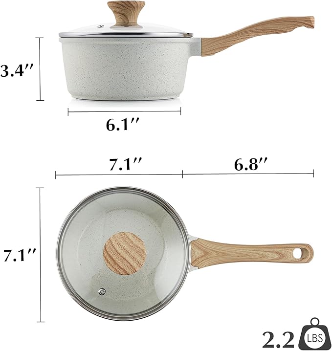 SENSARTE White Ceramic Nonstick Saucepan with Lid 2.0 Quarts, Small Cooking Pot with Stay Cool Handle, Induction Compatible Saucepot, White Granite Coating, Free of Intentionally Added PTFE/PFOA/PFAS - Image 9