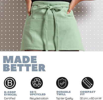 MEEMA Chef Waist Apron Cotton Fabric |Washable & Breathable Waitress & Server Half Aprons for Women with Pockets & Long Waist Straps | Cooking, Baking, Grilling & Crafting