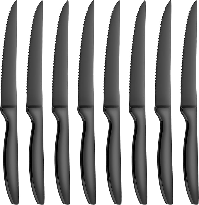SuperCook Black Steak Knives Set of 8, Steak Knives Dishwasher Safe, Knife Set Steak Knife Set, Stainless Steel Knives, Serrated
