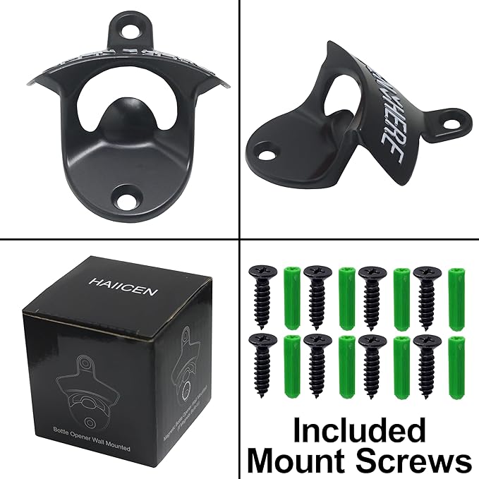 Wall Mounted Bottle Opener Stainless, Rustproof Post Mounted Beer Bottle Cap Opener Black with White (4 PCS) - Image 4