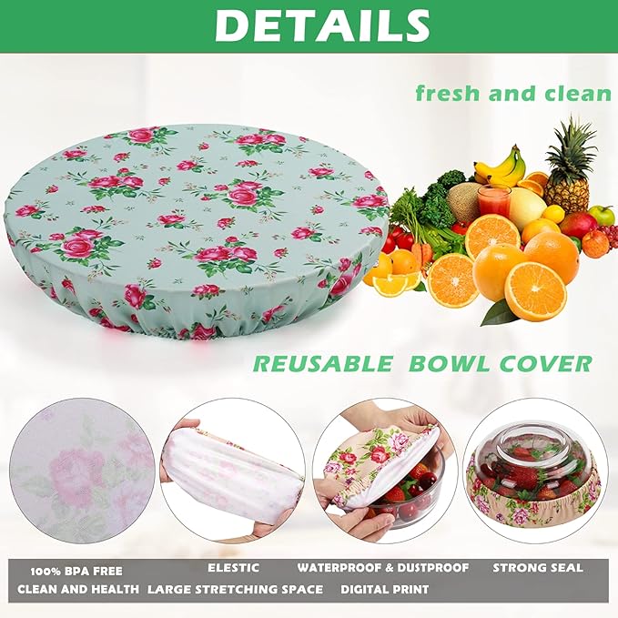 10Pcs Reusable Bowl Covers In 5 Size, Stretch Cloth Fabric Dish Cover Kitchen Storage Containers Lids for Fruits Food Leftover Dough Bread Proofing