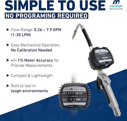 Macnaught Pneumatic Oil Gun with Control Valve 1/2" inch NPT Inlet, Mechanical Meter, Registers in Qts & Totals in Gal. Oil, antifreeze, trans fluid, lubricating oil, synthetic hydraulic oil & more - Image 3