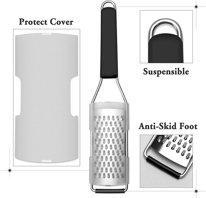 Cambom Lemon Zester Grater Three-piece Suit - Heavy Duty Kitchen Tool for Parmesan Cheese, Ginger, Garlic, Nutmeg, Chocolate, Vegetables，Fruits，Stainless Steel Grater Dishwasher Safe Black - Image 7