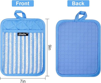 Alselo Silicone Pot Holders Set of 3 Heat Resistant & Non Slip Potholders, Professional Oven Hot Pads with Pockets Mitts for Kitchen Cooking Baking Barbecue (3, Blue) - Image 2