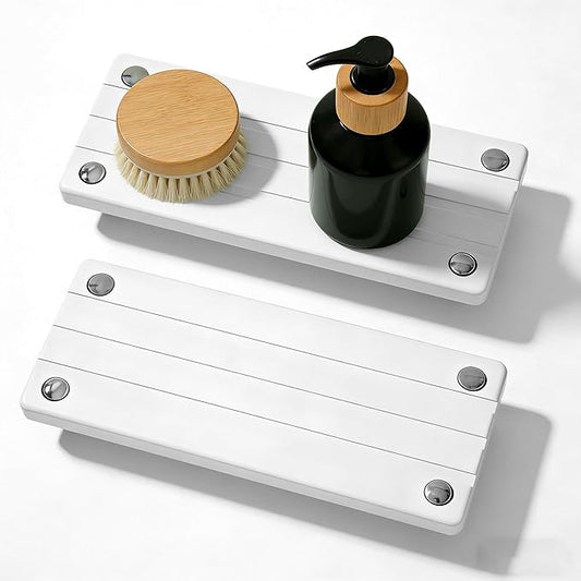 2PCS Instant Dry Sink Caddy for Bathroom Counter, Durable Kitchen Sink Organizer, Diatomite Stone Drying Tray, Upgrade Water Absorbing Stone Tray for Sink, Anti-Slip Stone Soap Tray -White