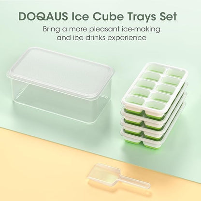 DOQAUS Ice Cube Tray with Lid and Bin - 4 Pack Silicone Ice Cube Trays for Freezer, Stackable Ice Bucket Kits with Storage Container & Scoop for Kitchen, RV, Cocktail, Coffee - Image 8
