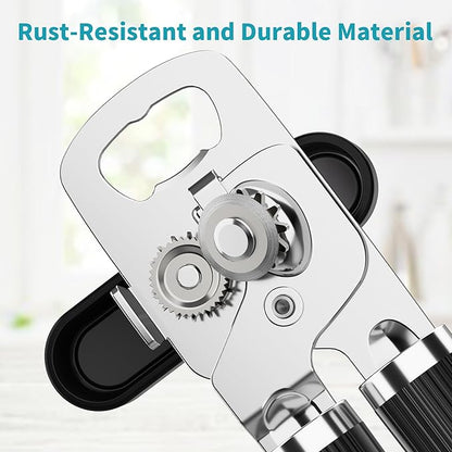Ultrean Manual Can Opener Bottle Opener, Heavy Duty Stainless Steel Smooth Edge Manual Hand Held Can Opener With Soft Touch Handle, Rust Proof Oversized Handheld Easy Turn Knob (Black) - Image 3