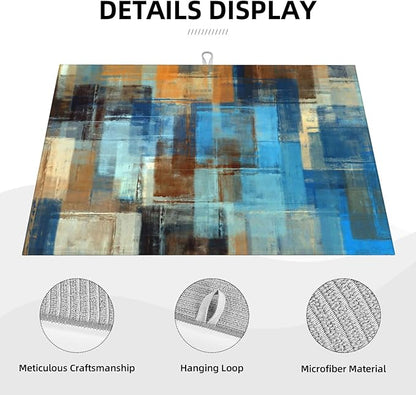Modern Abstract Art Dish Drying Mat Blue Brown Gradient Painting Geometric Drying Rack Pad Countertop Dishes Ultra Absorbent Microfiber Kitchen Counter Mat 18x24 Inch