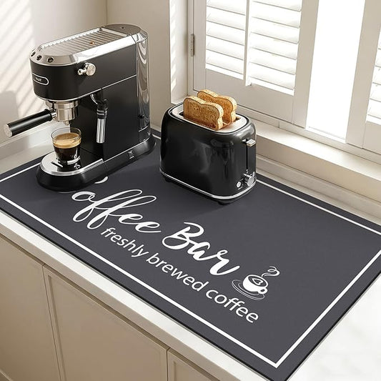 Findosom Dish Drying Mat, 17"x 32" Super Absorbent & Hide Stain Coffee Mat, Cuttable Drying Mat for Kitchen Counter, Coffee Bar Accessories, Under Dish Rack, Coffee Maker, Espresso Machine, DarkGrey by Findosom