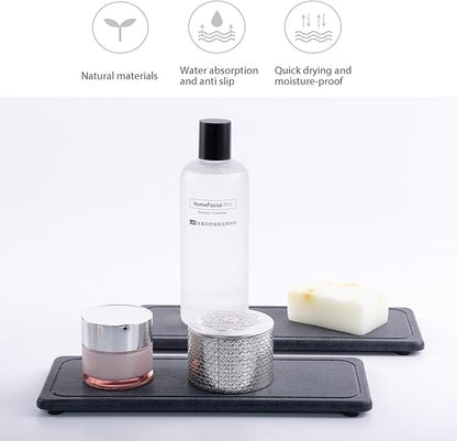 NiuYichee 2 Pcs Water Absorbing Stone Trays, Kitchen/Bathroom Sink Soap Dish, Diatomite Tray Used for Hand Soap & Cosmetic Bottles in The Modern Home, 4" W x 10.2" L, Dark Gray