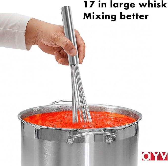 OYV 18/10 Stainless Steel Large Whisk, 17" Commercial Heavy Duty Whisk for Whipping Eggs, Mixing Batter, Making Sauces, Long Wisk Dishwasher Safe - Image 5