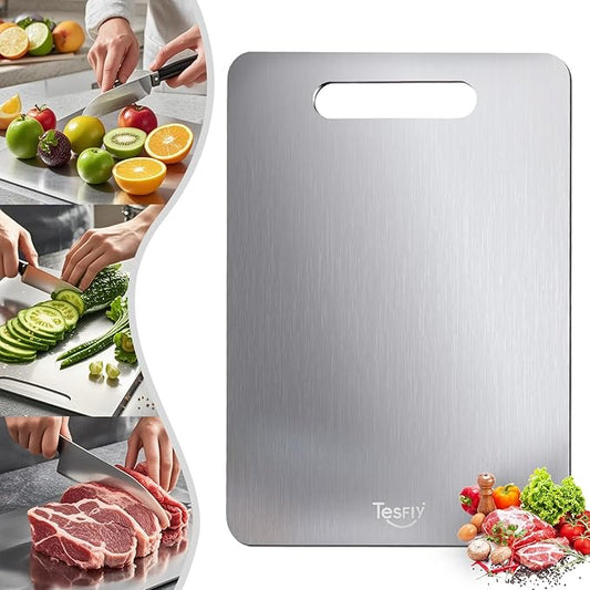 New Titanium Cutting Board -100% Pure Titanium Cutting Boards For Kitche,Easy to clean, Double-sided food-grade Cutting Board For Meats, Fruits And Vegetables (15 * 11) by TESFLY
