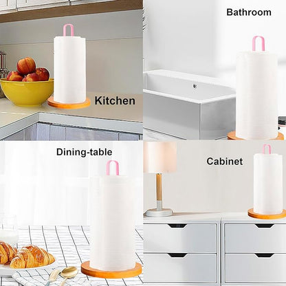 TONLEA Wooden Paper Towel Holder Countertop, Kitchen-Towel-Holder FreeStanding with Non-Slip Base for Bathroom (Light Pink) - Image 6