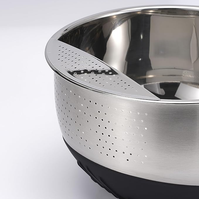 Rice Washing Bowl with Strainer Quinoa Washer Bowl, Stainless Steel Side Drainers Colander for Cleaning Fruits, Vegetables, and Beans - Versatile Kitchen Tool