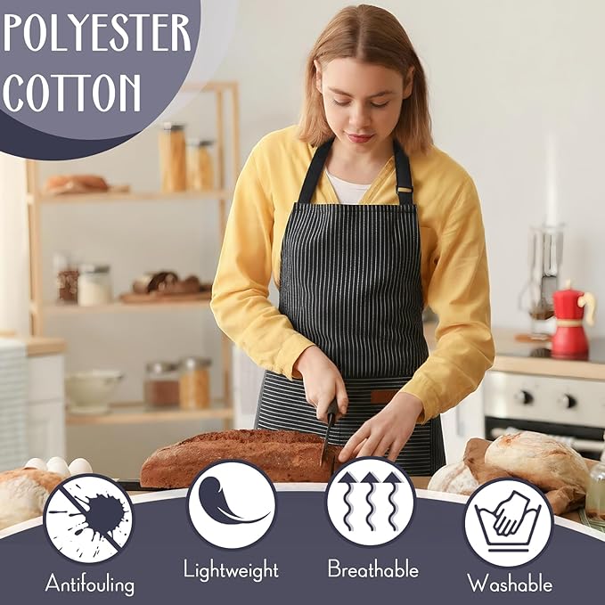 Handepo 12 Pcs Cotton Aprons for Women Men with Pockets Soft Adjustable Bib Stripe Aprons for Cooking Kitchen Chef - Image 4