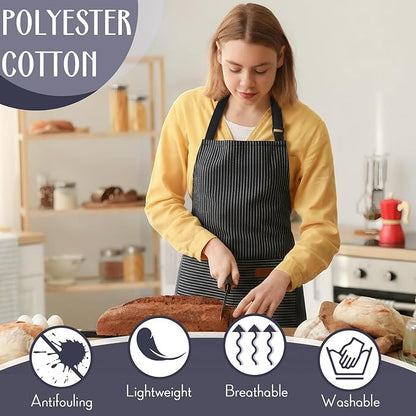 Handepo 12 Pcs Cotton Aprons for Women Men with Pockets Soft Adjustable Bib Stripe Aprons for Cooking Kitchen Chef - Image 4