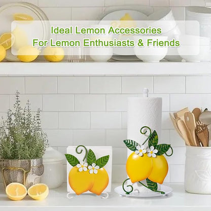 Lemon Paper Towel Roll Holder Countertop - Lemon Housewarming Gifts for Women, Farmhouse Kitchen Decor and Accessories, Vintage Home Yellow Kitchen Counter Decor, 3D Handmade Pattern, Weighted Base - Image 7