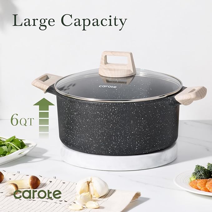 CAROTE Nonstick Stock Pot with Lid Soup Pot, 6 Quart Casserole with Lid, Easy to Clean Non Stick Cooking Pot,Pasta Pot - Image 5