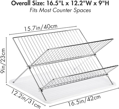 Youeon Foldable Dish Drying Rack with Drip Tray, Stainless Steel 2 Tier Dish Drainer Rack, Collapsible Dish Drainer, Folding Dish Rack for Kitchen Sink, Countertop, Cutlery, Plates, Dishes - Image 2