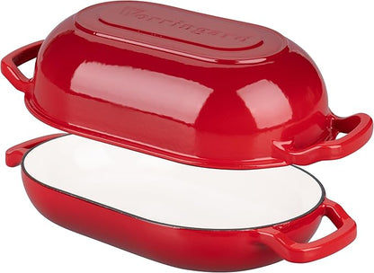 VORRINGARD Enameled Cast Iron Sourdough Bread Oven, Dutch Oven, Loaf Cast Iron Bread Pan for Homemade Bread Baking, Meatloaf Pan with Lid, 5QT, Red - Image 6