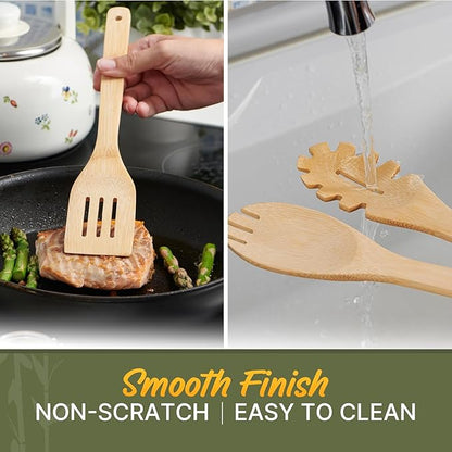 Wooden Utensil Set, Bamboo Utensils – 7 PCs Wood Spoons for Cooking, Easy to Clean, Sturdy, Lightweight & Heat Resistant - Image 6