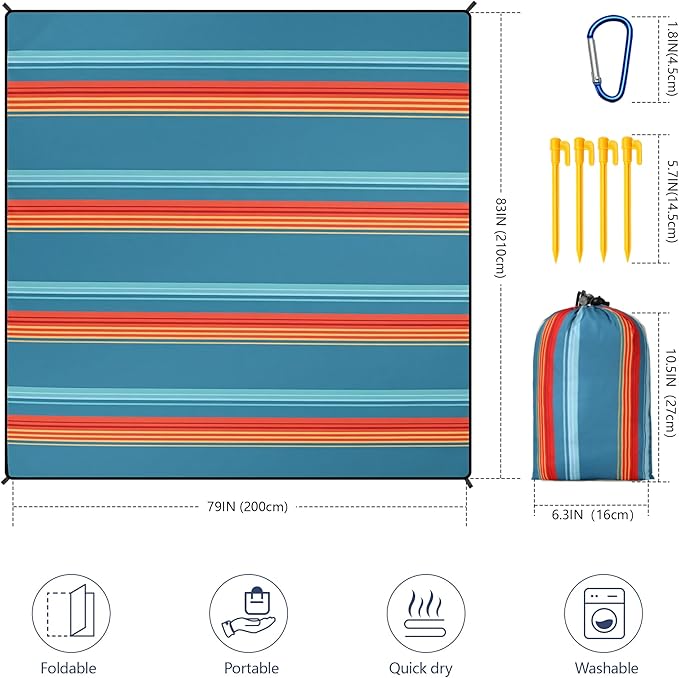 WIWIGO Beach Blanket Waterproof Sandproof Beach Mat 79" X 83"/10'x9'for 2-8 Adults Quick Drying Outdoor Picnic Mat Beach Accessories for Travel, Camping, Hiking - Image 2