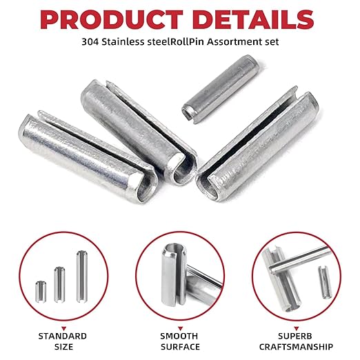 295-Piece Stainless Steel Roll Pin Assortment Kit - Spring Dowels, Slotted Tension Pins & Split Expansion Pins - M1.5 to M6 Sizes (14 Types) - Corrosion-Resistant for Secure Fastening - Image 4