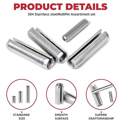 295-Piece Stainless Steel Roll Pin Assortment Kit - Spring Dowels, Slotted Tension Pins & Split Expansion Pins - M1.5 to M6 Sizes (14 Types) - Corrosion-Resistant for Secure Fastening - Image 4
