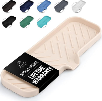 Zulay Kitchen Large Silicone Sponge Holder (12x4) – Flexible Sink Organizer Tray for Kitchen & Bathroom – Multipurpose Soap Dish for Sponges, Makeup, Trinkets & More (Ivory) by ZulayKitchen