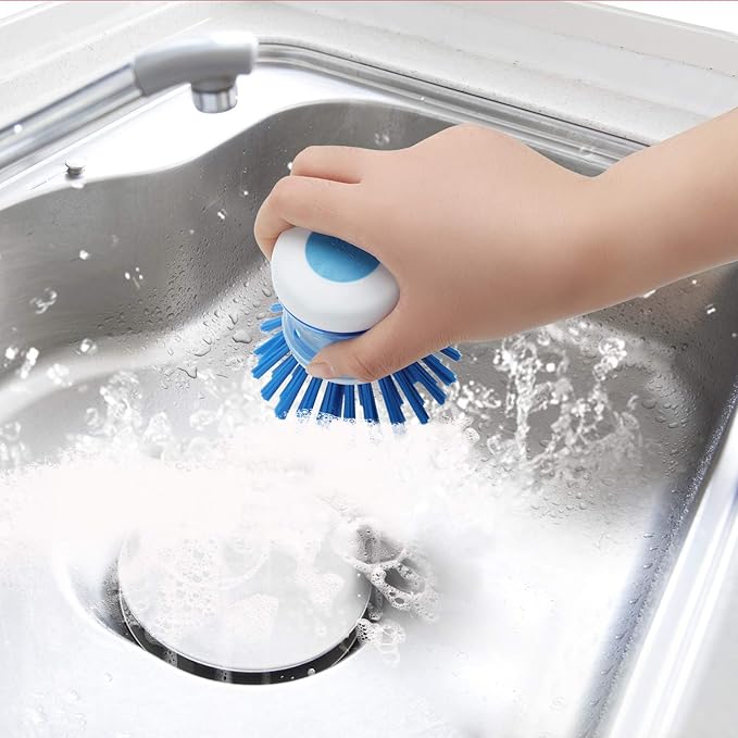 Dish Brush with Soap Dispenser for Dishes Pot Pan Kitchen Sink Scrubbing, Blue 2 Pack - Image 7