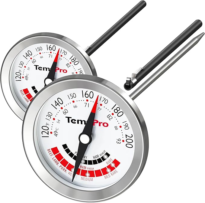 TempPro APT200 2 Pcs Meat Thermometer for Cooking with Extra-Large 2-Inch Dial, Analog Dial Food Cooking Thermometer for Poultry, Pork, Beef Candy Making Accessory (Previously ThermoPro) by TempPro