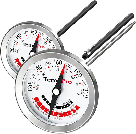 TempPro APT200 2 Pcs Meat Thermometer for Cooking with Extra-Large 2-Inch Dial, Analog Dial Food Cooking Thermometer for Poultry, Pork, Beef Candy Making Accessory (Previously ThermoPro) by TempPro