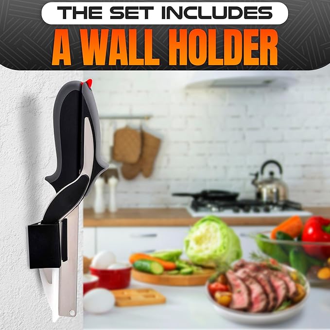 Cutting Board Scissors - 2 In 1 Kitchen Scissors with Cutting Board Knife Combo with Safety Lock and Storage Holder, Sharp Stainless Steel Blade, Dishwasher Safe - For Slicing Vegetables and Fruits
