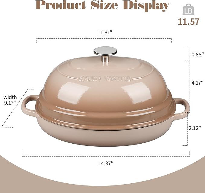 EDGING CASTING Enameled Oval Cast Iron Dutch Oven Pot with Lid, Bread Dutch Oven for Sourdough Bread Baking, Dutch Oven Bread, Bread Oven, 6QT, Mocha - Image 2