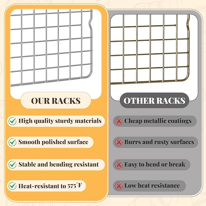 Cooling Racks for Cooking and Baking - 2 PCS 10" x 15" Grid Wire Baking Rack for Oven Cooking, Baking, Grilling, Roasting - Dishwasher Safe Bacon Rack - Fits Jelly Roll Cookie Sheet Pan - Image 7