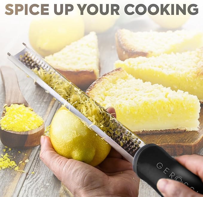 Stainless Steel Cheese Grater & Lemon Zester w/Extra Sharp Blade - Perfect for Lemon, Parmesan, Garlic, Chocolate - Spice Up any Dish in Seconds w/Your Premium Citrus Hand Grater with Handle - Black - Image 3
