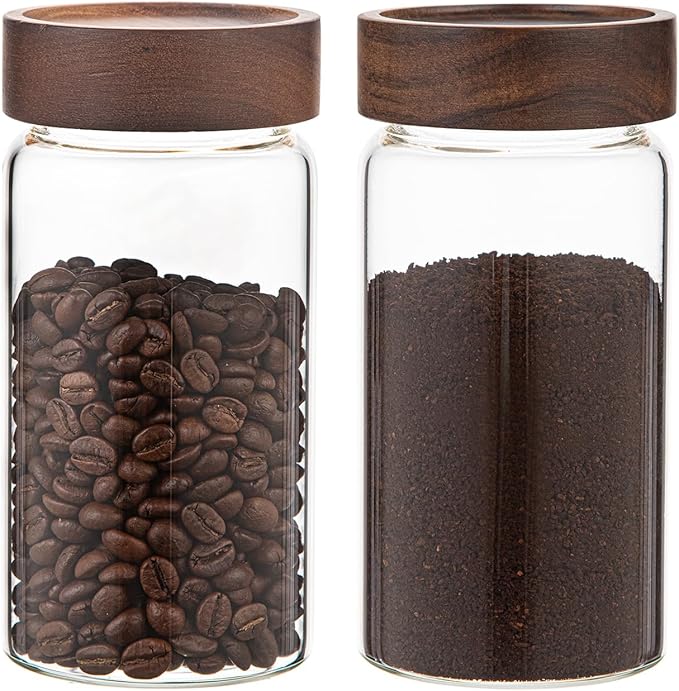 18 OZ Glass Coffee Jars with Top Screw Lid Ground Sugar Spice Herb Container Clear Glass Jar Round Food Storage Canister for Pantry Tea Coffee Bean Spice Cookies Salts (2×550ml(18oz)) - Image 5