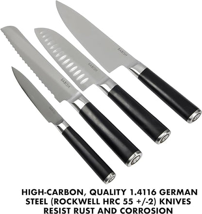 Babish 5-Piece Magnetic Forged Kitchen Knife Block Set – 1.4116 German Steel Cutlery with Magnetic Knife Holder – Professional Chef Knife Set