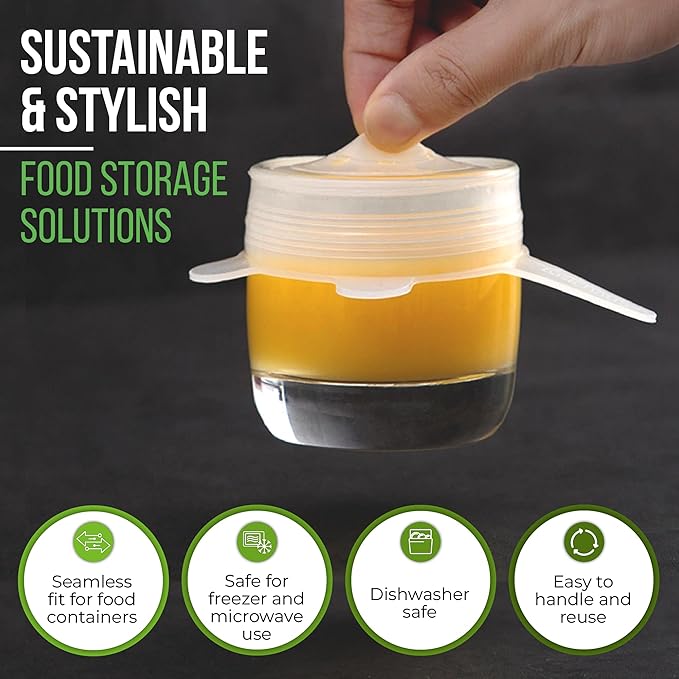 Reusable Silicone Stretch Lids for Food Storage in Fridge - Elastic Heat-Resistant Bowl Covers, Cups, Cans, Jars - Universal Food Grade Lid for Round and Rectangle Containers - Dishwasher Safe -7 Pack - Image 7